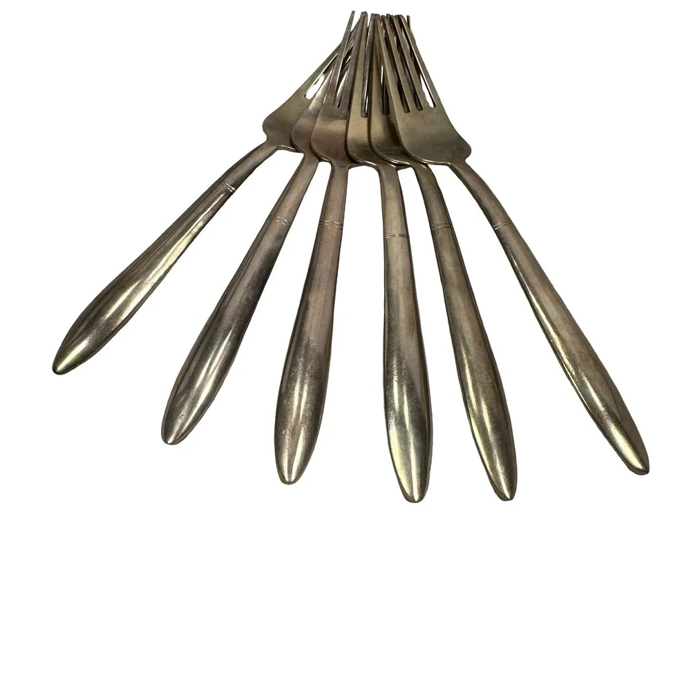 Vintage‎ Unsigned Mid Century Modern Gold Tapered Flatware Set 23 MCM Brutalist